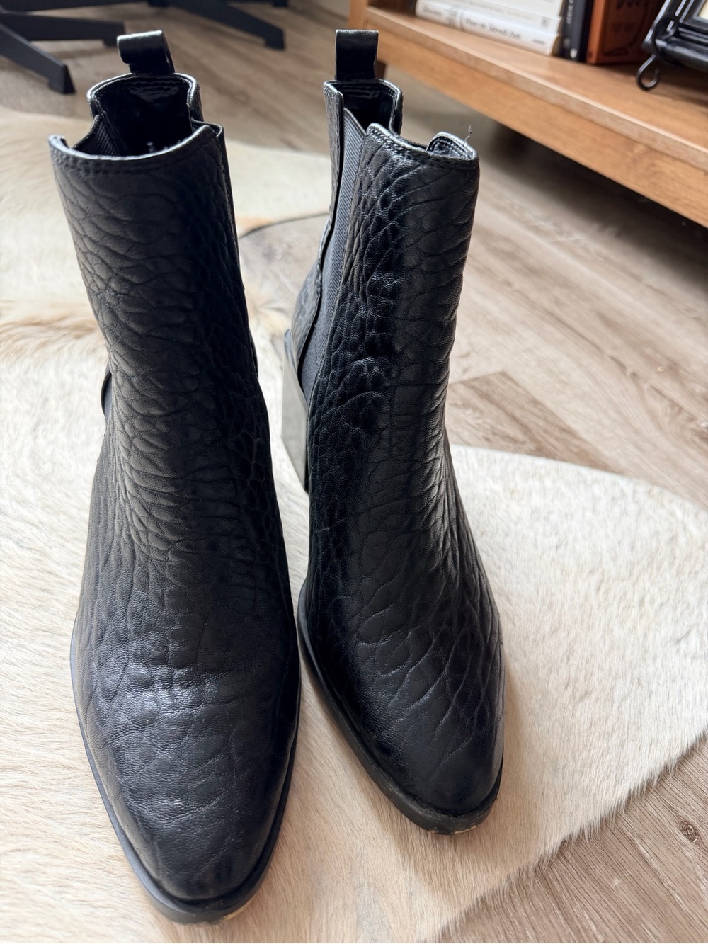 Vince Camuto Black Textured Pointed Chelsea Booties